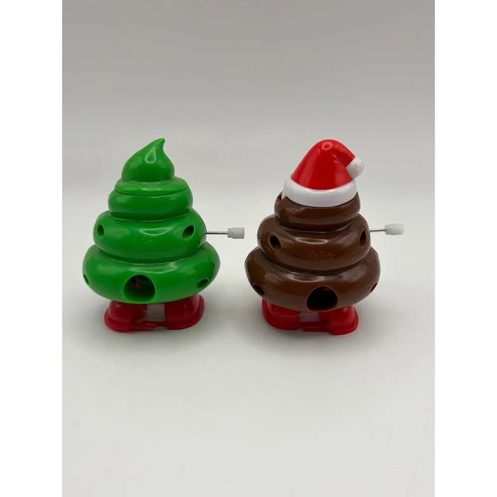 Set of 2 Flix OH POOP Wind Up Toy Candy Dispensers Santa Hat & Christmas Tree